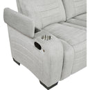  Homelegance Ronan 8455GRY-2 Double Reclining Love Seat with Center Console, Wireless Speakers, Storage Arms, Cup holders and LED IMAGE 10