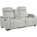 Homelegance Ronan 8455GRY-2 Double Reclining Love Seat with Center Console, Wireless Speakers, Storage Arms, Cup holders and LED IMAGE 1