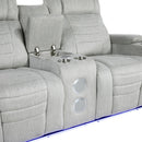  Homelegance Ronan 8455GRY-2 Double Reclining Love Seat with Center Console, Wireless Speakers, Storage Arms, Cup holders and LED IMAGE 8