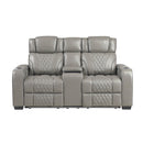  Manufacturer Color_Grey -- Homelegance Apex Power Reclining Leather Match Loveseat with Console IMAGE 1