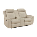  Homelegance 8379BEG-2 Double Reclining Love Seat with Center Console and Receptacles IMAGE 1
