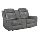 Homelegance 8379DGY-2 Double Reclining Love Seat with Center Console and Receptacles IMAGE 1